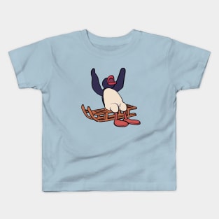 pengui pingu on a sleigh hands up to the sky Kids T-Shirt